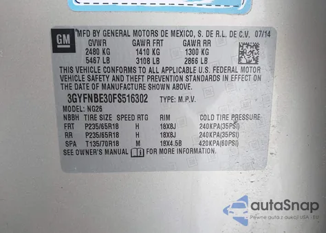 2015 Cadillac Srx Luxury Collection z USA, uszkodzony, nr VIN 3GYFNBE30FS516302